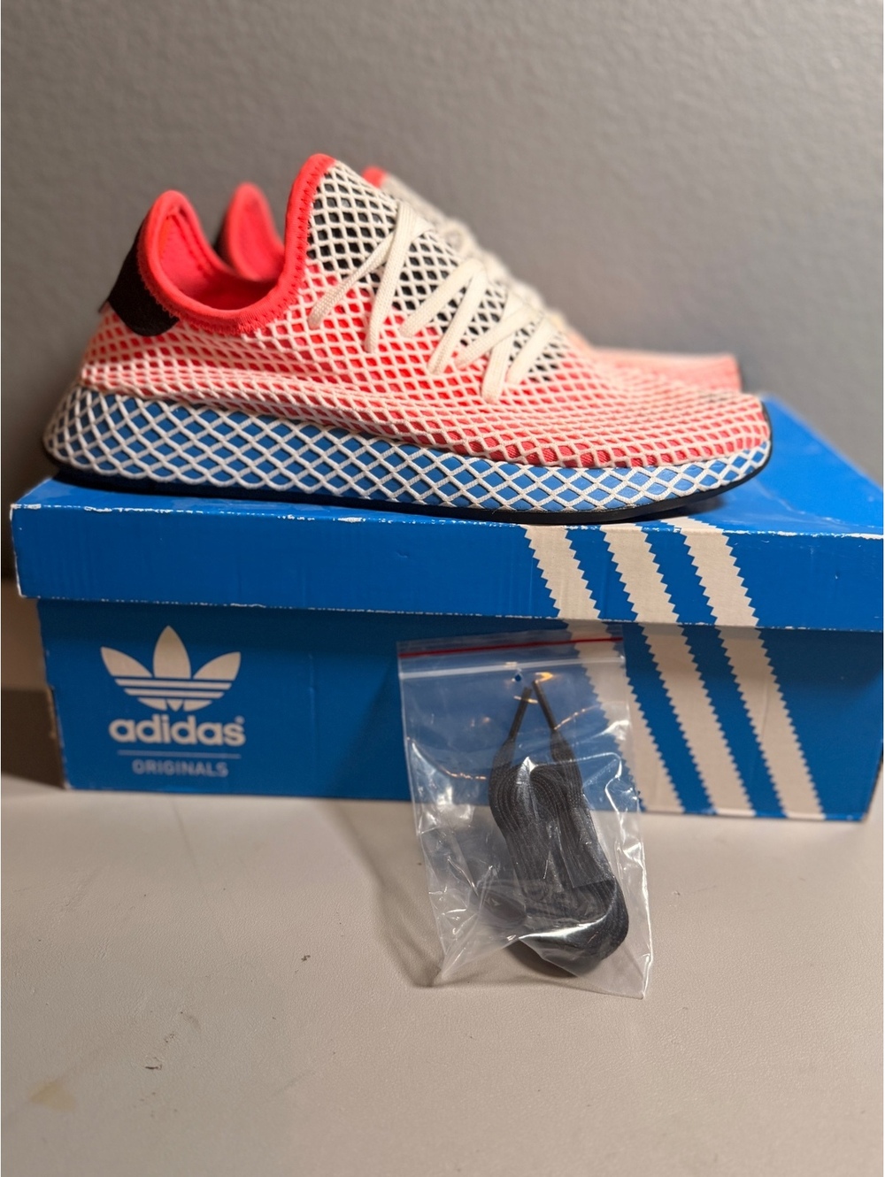 Adidas Deerupt Runner Sneakers in Red and Blue, US 8.5